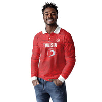 Custom Tunisia Football Long Sleeve Polo Shirt 2026 Eagles of Carthage Red Grunge - Wonder Print Shop