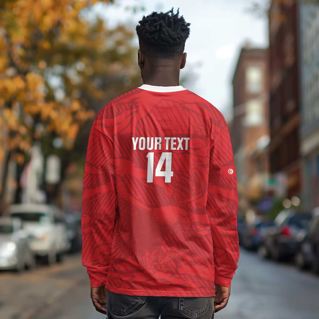 Custom Tunisia Football Long Sleeve Shirt 2026 Eagles of Carthage Red Grunge - Wonder Print Shop