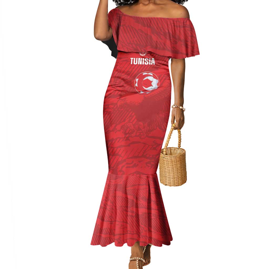 Custom Tunisia Football Mermaid Dress 2026 Eagles of Carthage Red Grunge LT14