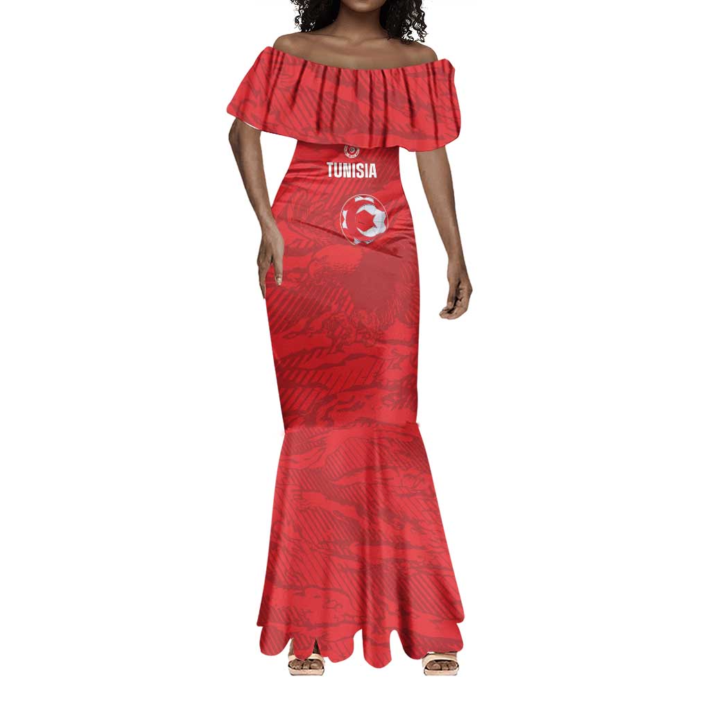 Custom Tunisia Football Mermaid Dress 2026 Eagles of Carthage Red Grunge LT14