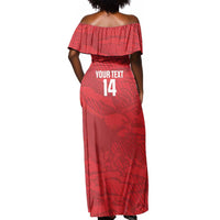 Custom Tunisia Football Off Shoulder Maxi Dress 2026 Eagles of Carthage Red Grunge - Wonder Print Shop