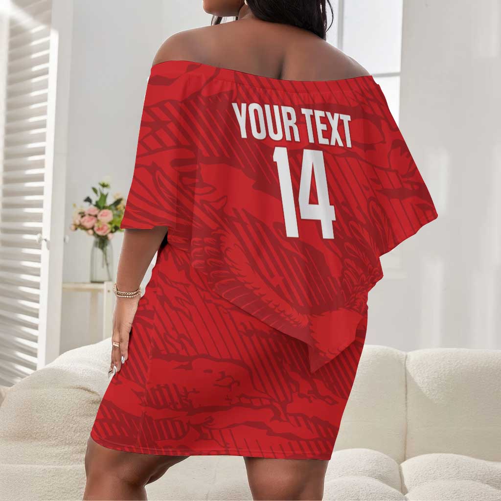 Custom Tunisia Football Off Shoulder Short Dress 2026 Eagles of Carthage Red Grunge - Wonder Print Shop