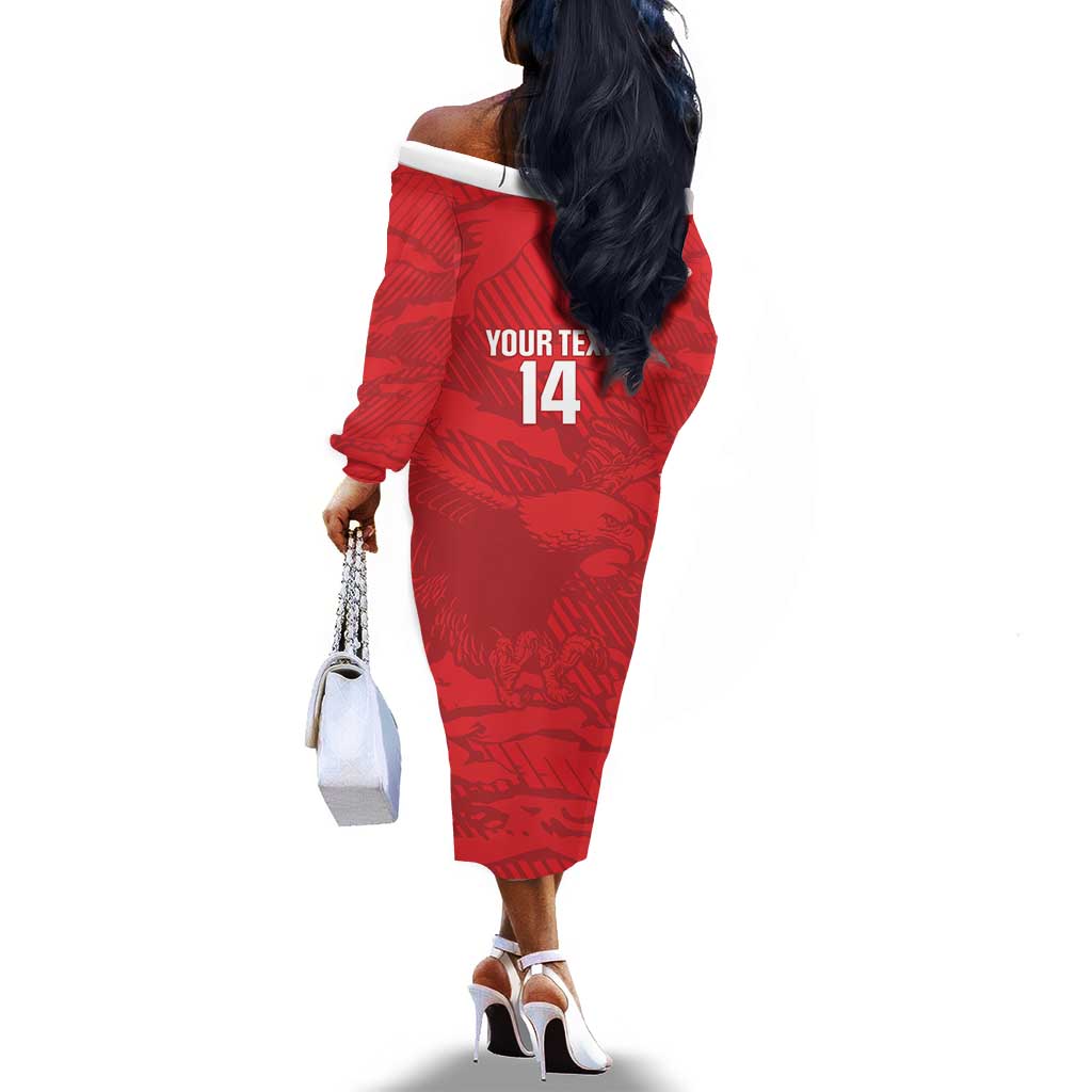 Custom Tunisia Football Off The Shoulder Long Sleeve Dress 2026 Eagles of Carthage Red Grunge - Wonder Print Shop