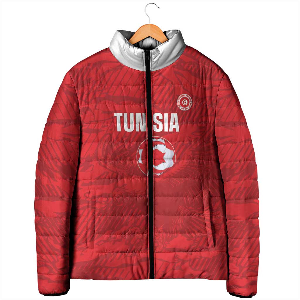Custom Tunisia Football Padded Jacket 2026 Eagles of Carthage Red Grunge - Wonder Print Shop