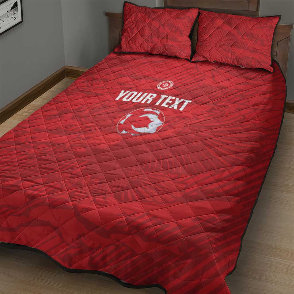 Custom Tunisia Football Quilt Bed Set 2026 Eagles of Carthage Red Grunge - Wonder Print Shop
