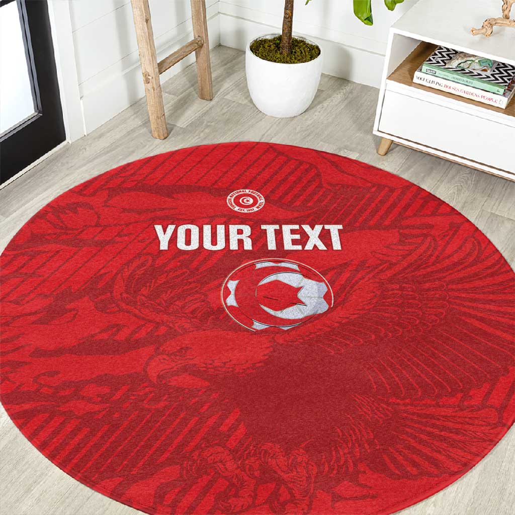 Custom Tunisia Football Round Carpet 2026 Eagles of Carthage Red Grunge - Wonder Print Shop