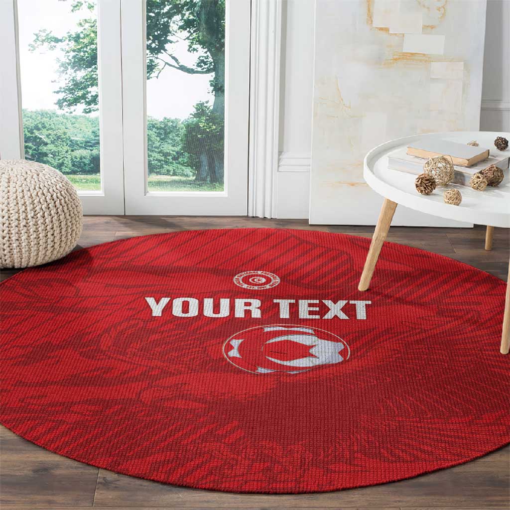 Custom Tunisia Football Round Carpet 2026 Eagles of Carthage Red Grunge - Wonder Print Shop
