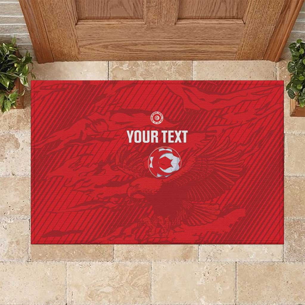Custom Tunisia Football Rubber Doormat 2026 Eagles of Carthage Red Grunge - Wonder Print Shop