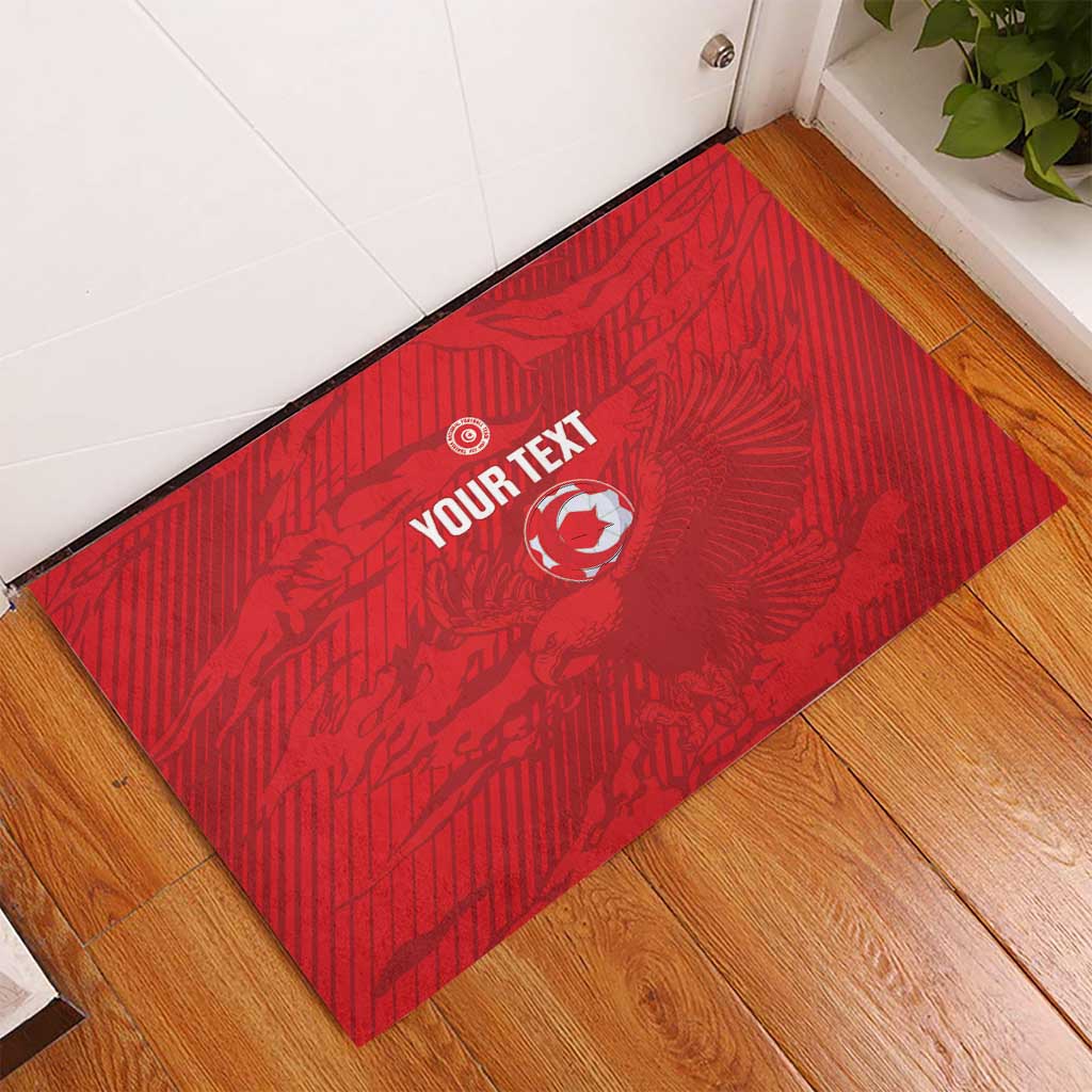 Custom Tunisia Football Rubber Doormat 2026 Eagles of Carthage Red Grunge - Wonder Print Shop