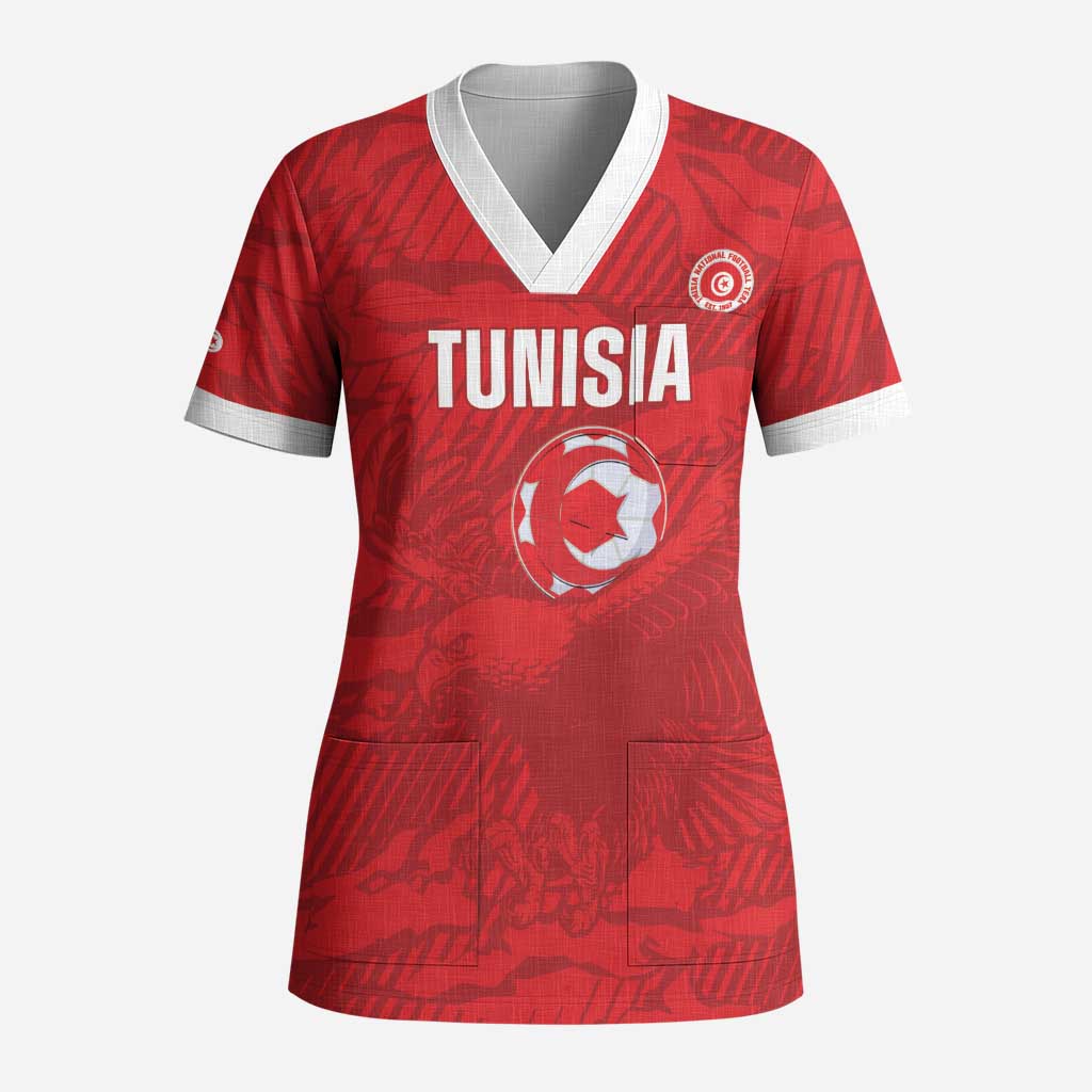 Custom Tunisia Football Scrub Top 2026 Eagles of Carthage Red Grunge - Wonder Print Shop