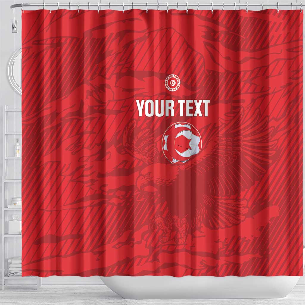 Custom Tunisia Football Shower Curtain 2026 Eagles of Carthage Red Grunge - Wonder Print Shop