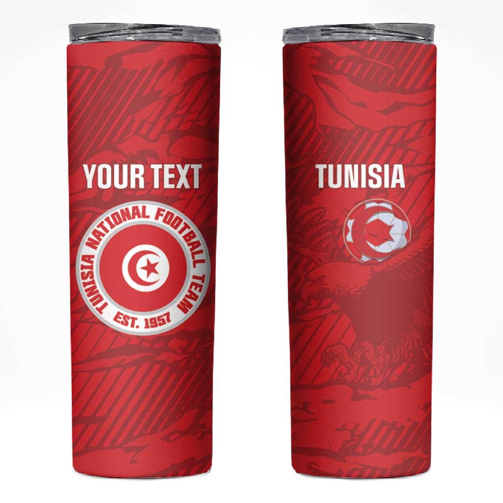 Custom Tunisia Football Skinny Tumbler 2026 Eagles of Carthage Red Grunge - Wonder Print Shop