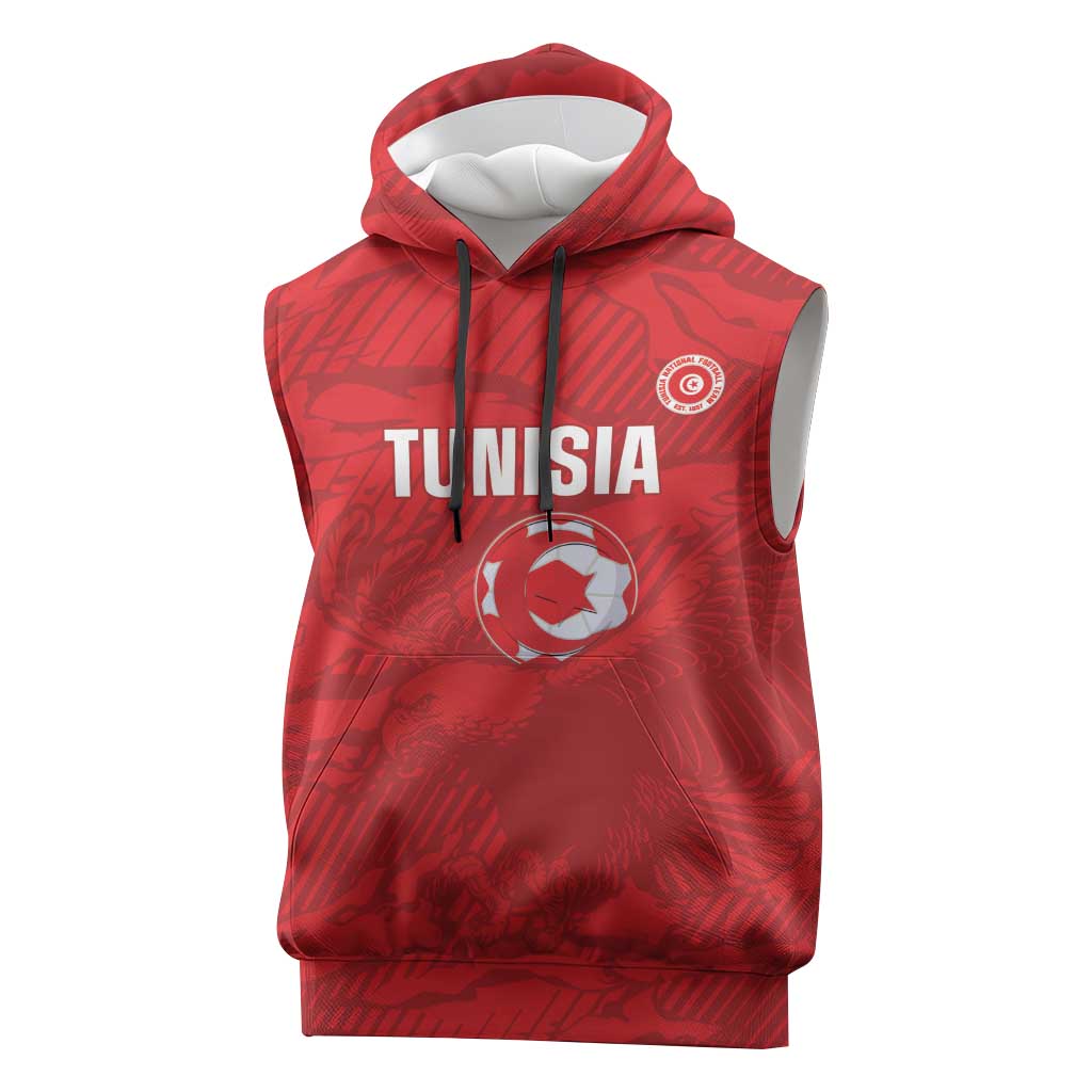 Custom Tunisia Football Sleeveless Hoodie 2026 Eagles of Carthage Red Grunge - Wonder Print Shop