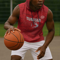 Custom Tunisia Football Sleeveless Hoodie 2026 Eagles of Carthage Red Grunge - Wonder Print Shop