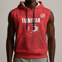 Custom Tunisia Football Sleeveless Hoodie 2026 Eagles of Carthage Red Grunge - Wonder Print Shop