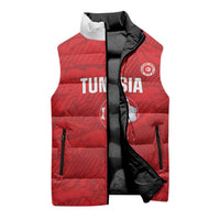 Custom Tunisia Football Sleeveless Puffer Jacket 2026 Eagles of Carthage Red Grunge - Wonder Print Shop