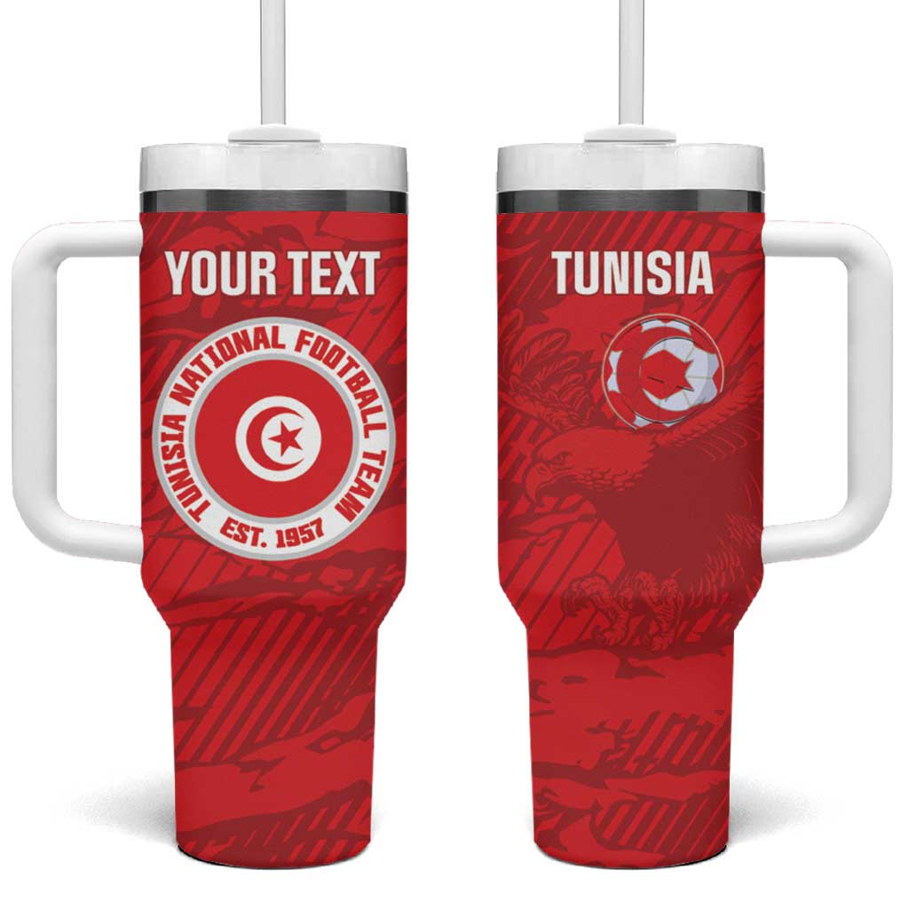Custom Tunisia Football Tumbler With Handle 2026 Eagles of Carthage Red Grunge - Wonder Print Shop