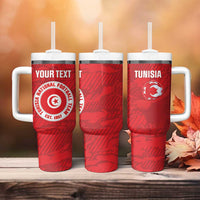Custom Tunisia Football Tumbler With Handle 2026 Eagles of Carthage Red Grunge - Wonder Print Shop