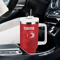 Custom Tunisia Football Tumbler With Handle 2026 Eagles of Carthage Red Grunge - Wonder Print Shop