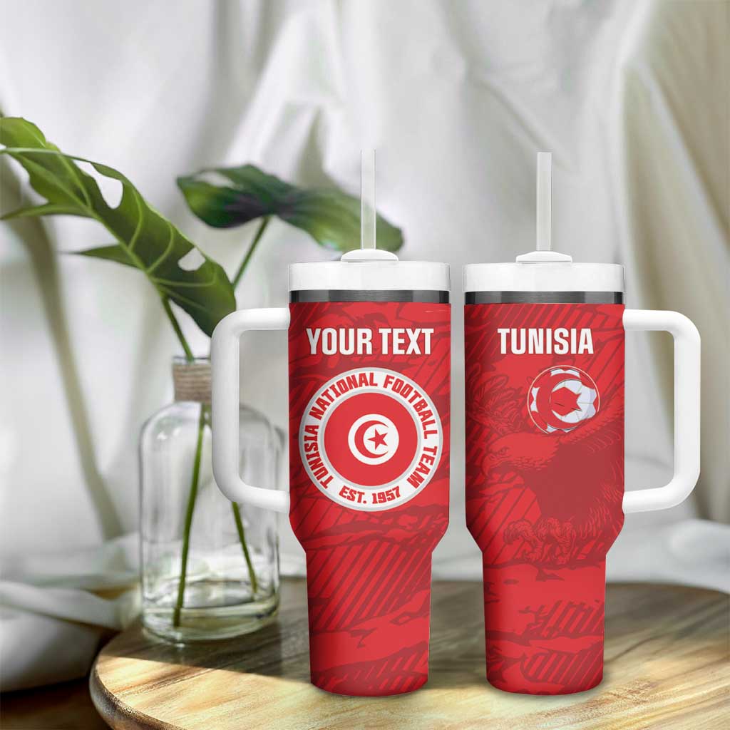 Custom Tunisia Football Tumbler With Handle 2026 Eagles of Carthage Red Grunge - Wonder Print Shop