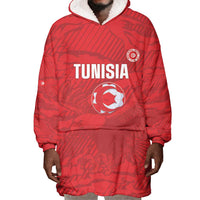 Custom Tunisia Football Wearable Blanket Hoodie 2026 Eagles of Carthage Red Grunge - Wonder Print Shop