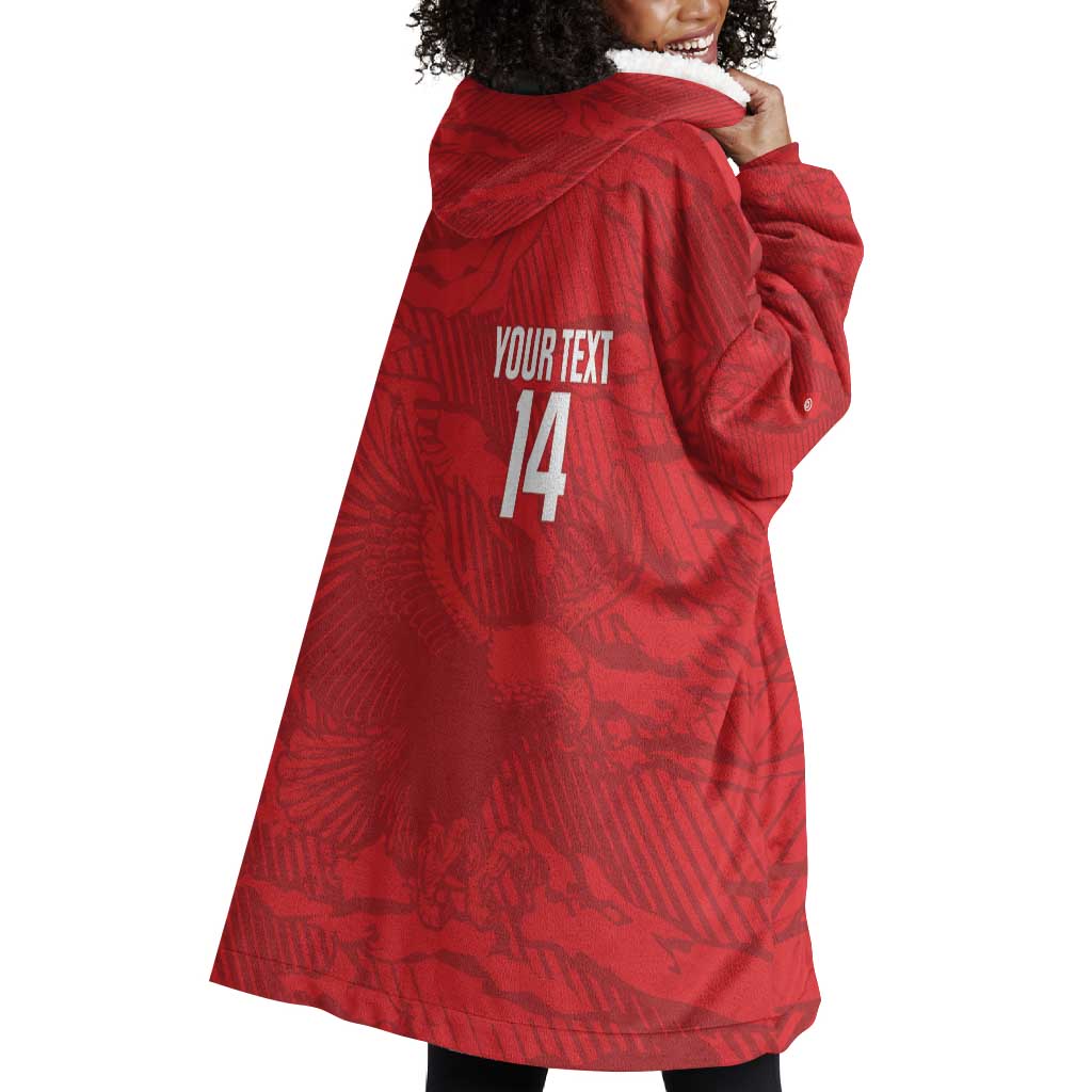 Custom Tunisia Football Wearable Blanket Hoodie 2026 Eagles of Carthage Red Grunge - Wonder Print Shop