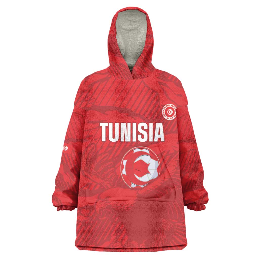 Custom Tunisia Football Wearable Blanket Hoodie 2026 Eagles of Carthage Red Grunge - Wonder Print Shop