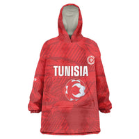 Custom Tunisia Football Wearable Blanket Hoodie 2026 Eagles of Carthage Red Grunge - Wonder Print Shop