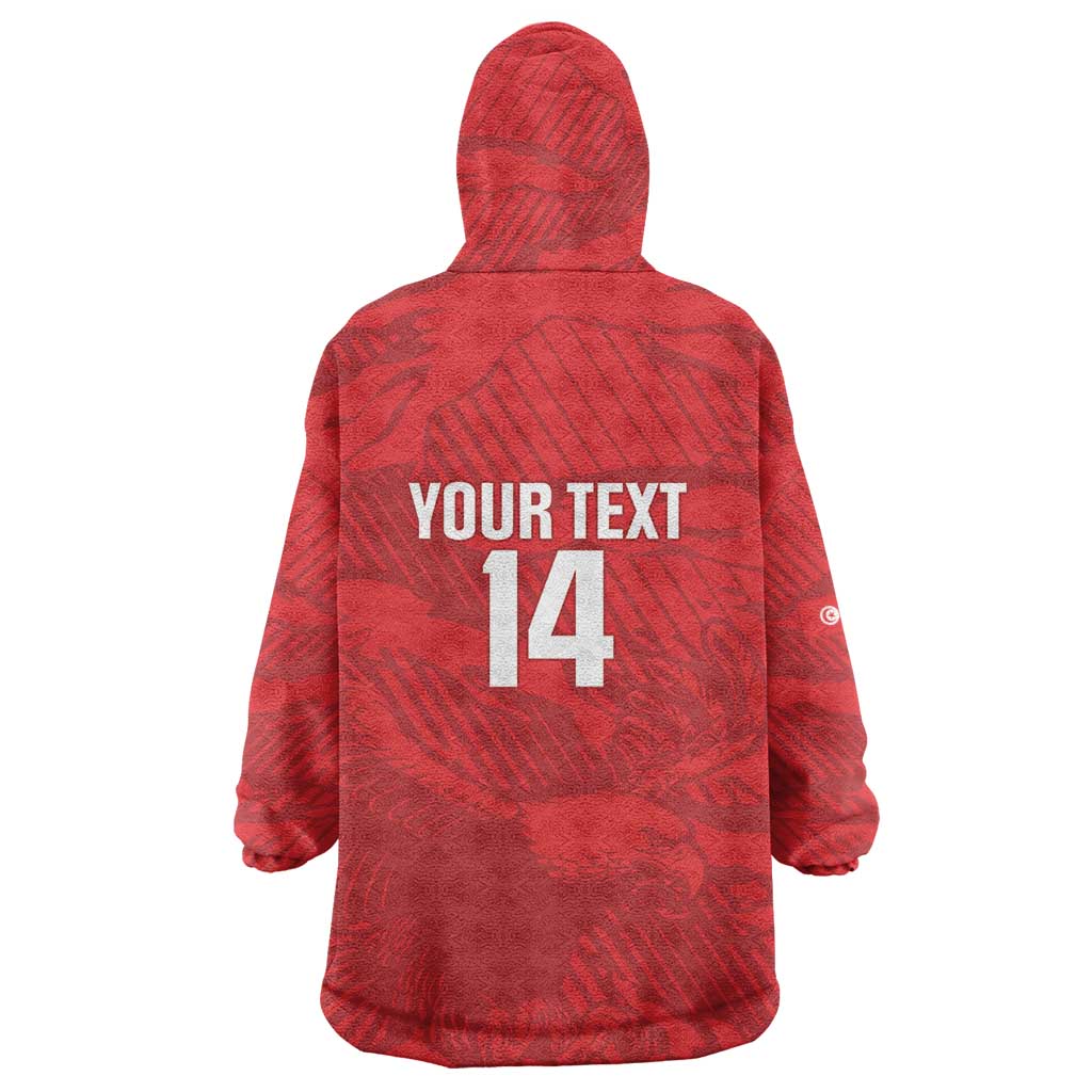 Custom Tunisia Football Wearable Blanket Hoodie 2026 Eagles of Carthage Red Grunge - Wonder Print Shop