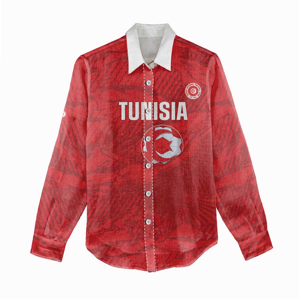 Custom Tunisia Football Women Casual Shirt 2026 Eagles of Carthage Red Grunge - Wonder Print Shop