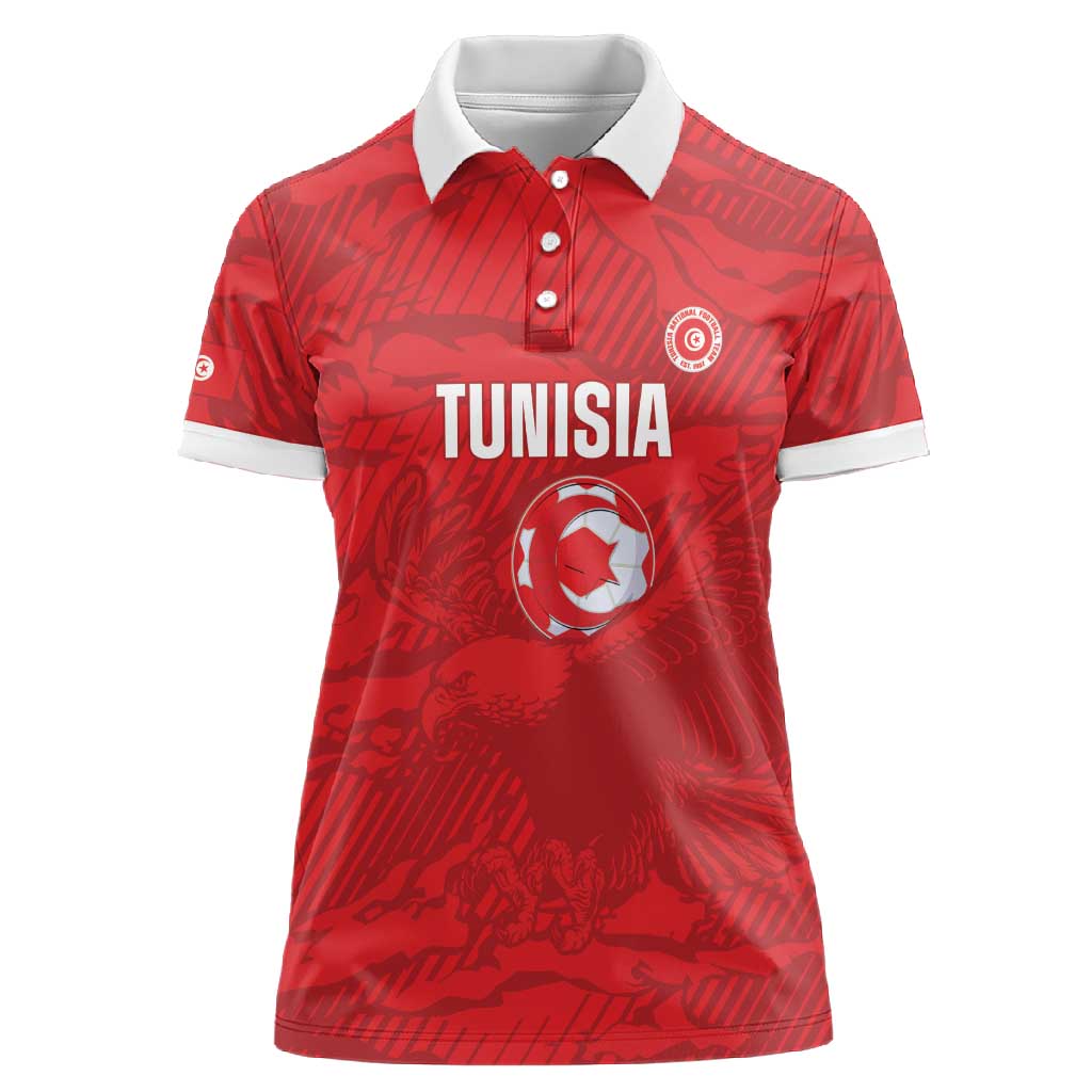 Custom Tunisia Football Women Polo Shirt 2026 Eagles of Carthage Red Grunge LT14