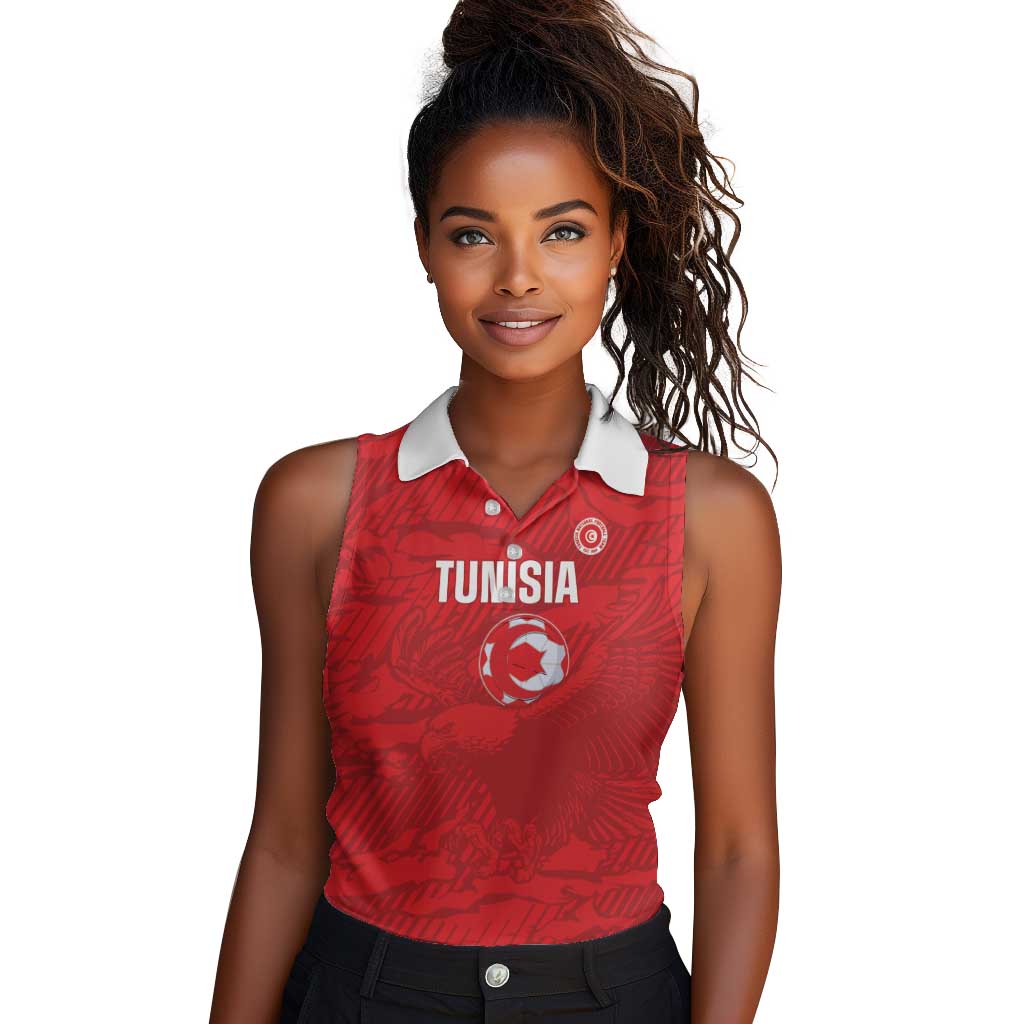Custom Tunisia Football Women Sleeveless Polo Shirt 2026 Eagles of Carthage Red Grunge - Wonder Print Shop
