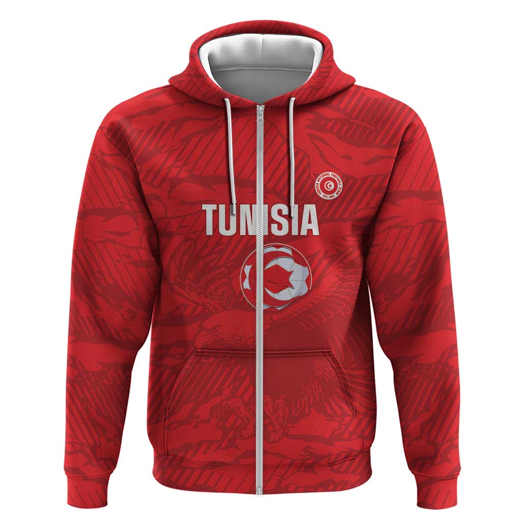Custom Tunisia Football Zip Hoodie 2026 Eagles of Carthage Red Grunge - Wonder Print Shop