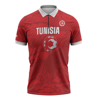Custom Tunisia Football Zipper Polo Shirt 2026 Eagles of Carthage Red Grunge - Wonder Print Shop