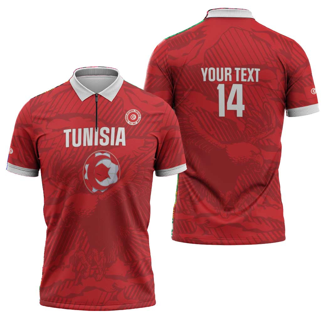 Custom Tunisia Football Zipper Polo Shirt 2026 Eagles of Carthage Red Grunge - Wonder Print Shop