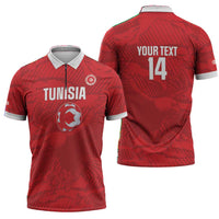 Custom Tunisia Football Zipper Polo Shirt 2026 Eagles of Carthage Red Grunge - Wonder Print Shop