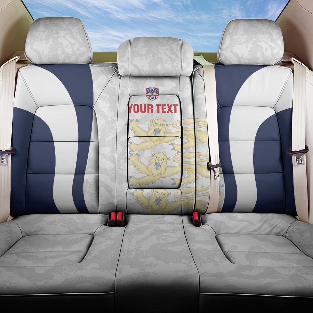 Custom England 2026 Football Back Car Seat Cover Go Three Lions Grunge Style - Wonder Print Shop
