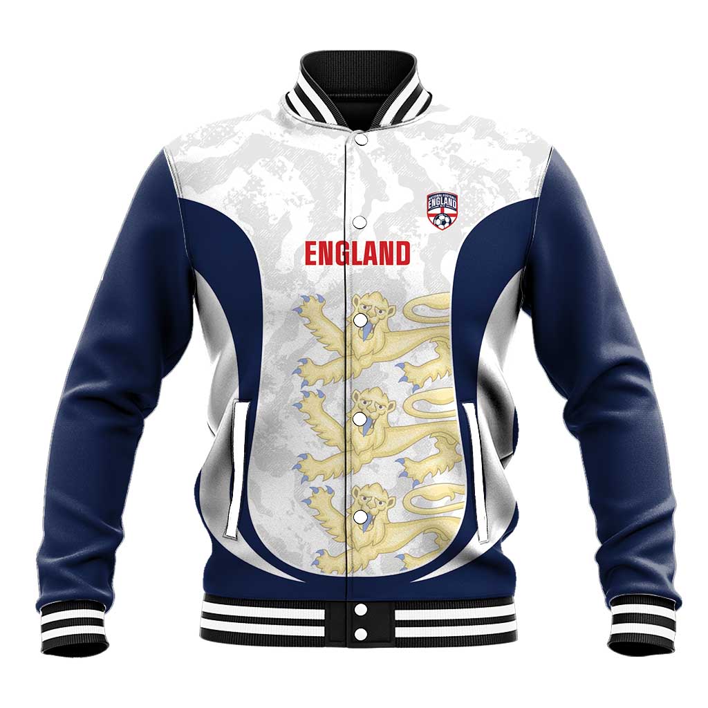 Custom England 2026 Football Baseball Jacket Go Three Lions Grunge Style - Wonder Print Shop