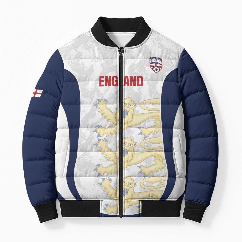 Custom England 2026 Football Bomber Puffer Jacket Go Three Lions Grunge Style - Wonder Print Shop