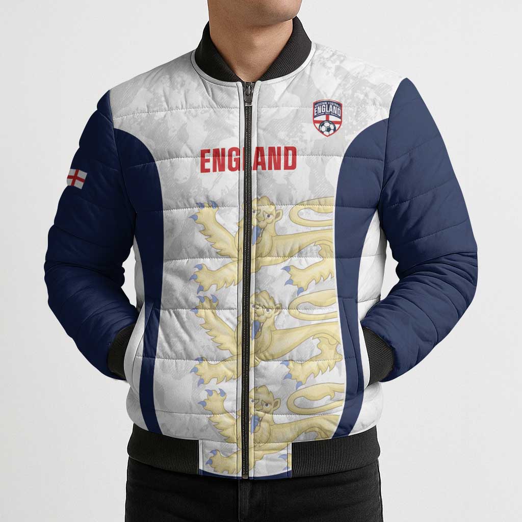 Custom England 2026 Football Bomber Puffer Jacket Go Three Lions Grunge Style - Wonder Print Shop