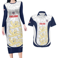Custom England 2026 Football Couples Matching Long Sleeve Bodycon Dress and Hawaiian Shirt Go Three Lions Grunge Style - Wonder Print Shop