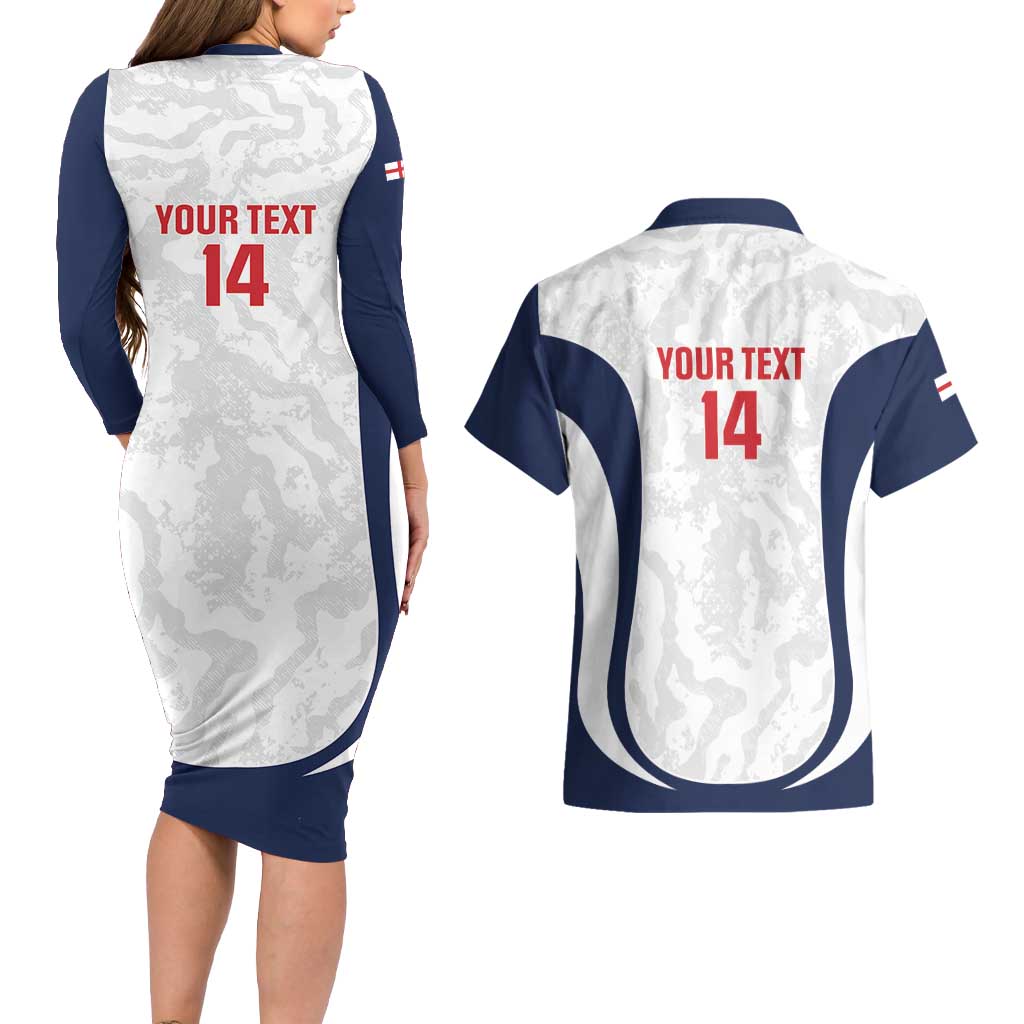 Custom England 2026 Football Couples Matching Long Sleeve Bodycon Dress and Hawaiian Shirt Go Three Lions Grunge Style - Wonder Print Shop