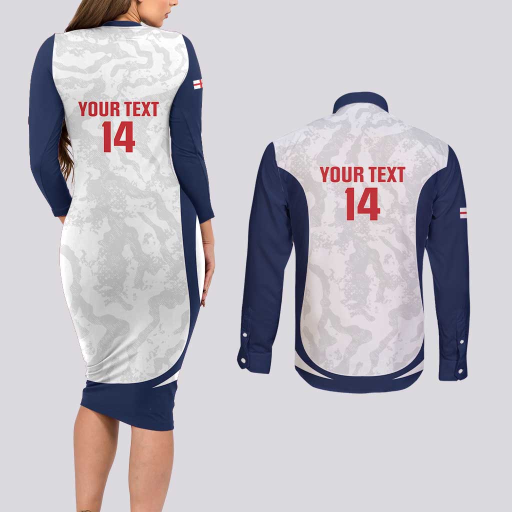 Custom England 2026 Football Couples Matching Long Sleeve Bodycon Dress and Long Sleeve Button Shirt Go Three Lions Grunge Style - Wonder Print Shop