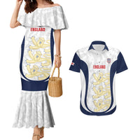 Custom England 2026 Football Couples Matching Mermaid Dress and Hawaiian Shirt Go Three Lions Grunge Style - Wonder Print Shop