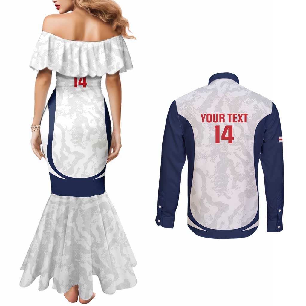 Custom England 2026 Football Couples Matching Mermaid Dress and Long Sleeve Button Shirt Go Three Lions Grunge Style - Wonder Print Shop