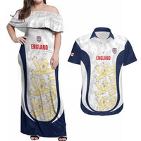 Custom England 2026 Football Couples Matching Off Shoulder Maxi Dress and Hawaiian Shirt Go Three Lions Grunge Style - Wonder Print Shop