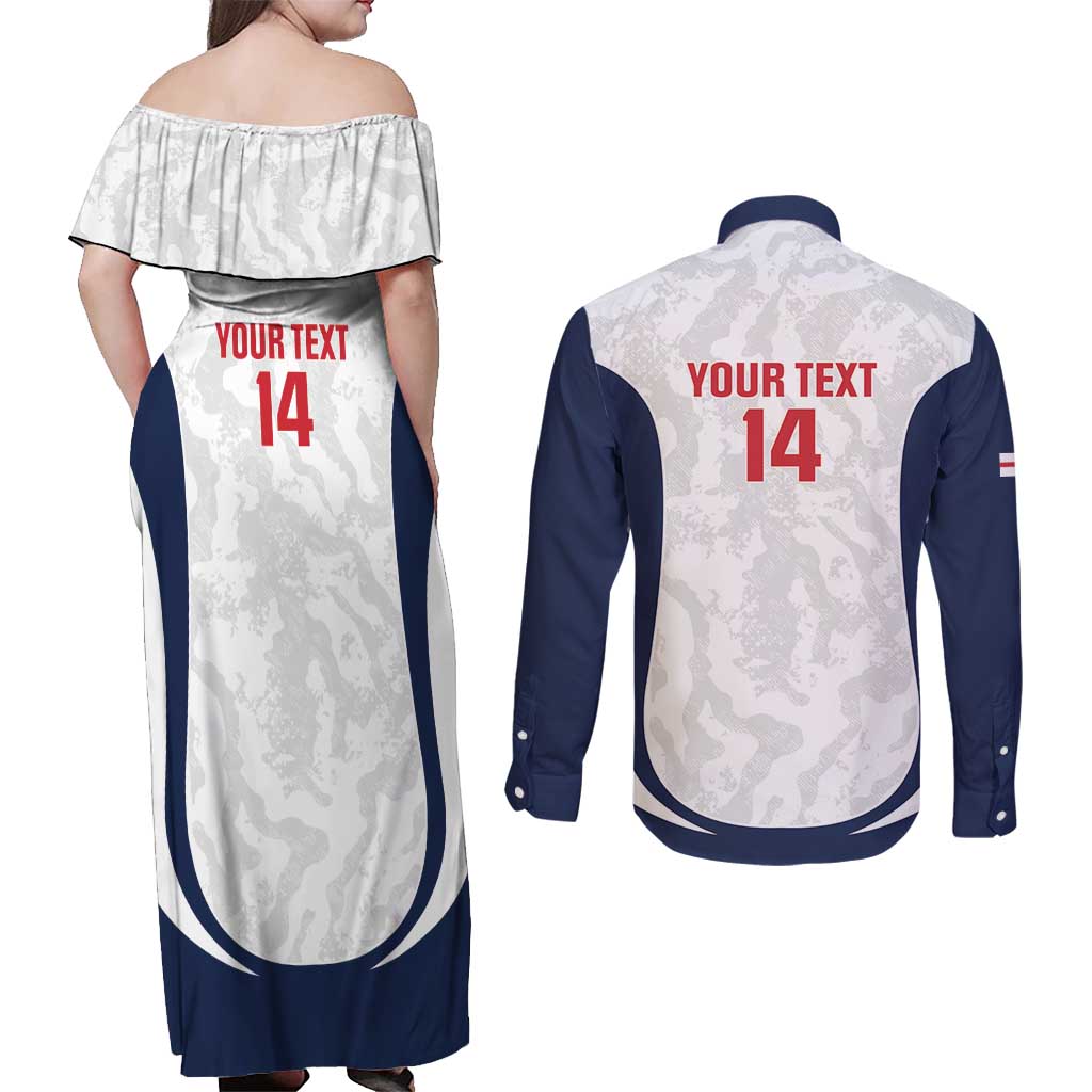 Custom England 2026 Football Couples Matching Off Shoulder Maxi Dress and Long Sleeve Button Shirt Go Three Lions Grunge Style - Wonder Print Shop