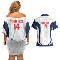 Custom England 2026 Football Couples Matching Off Shoulder Short Dress and Hawaiian Shirt Go Three Lions Grunge Style - Wonder Print Shop