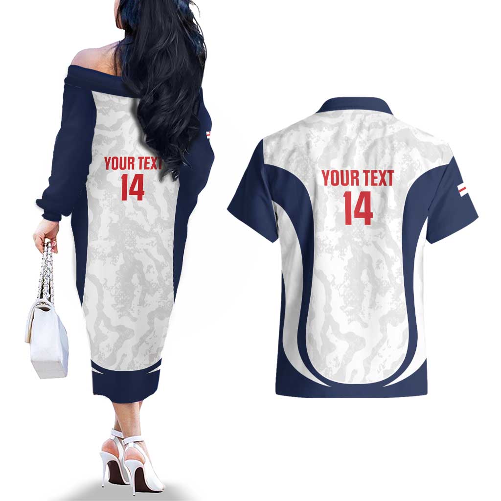 Custom England 2026 Football Couples Matching Off The Shoulder Long Sleeve Dress and Hawaiian Shirt Go Three Lions Grunge Style - Wonder Print Shop