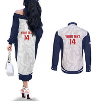 Custom England 2026 Football Couples Matching Off The Shoulder Long Sleeve Dress and Long Sleeve Button Shirt Go Three Lions Grunge Style - Wonder Print Shop